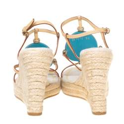 Pre Owned صندل لوي فيتون كعب روكي إسبادريل دايفين ترانكس أند باجز جلد فاتشيتا أزرق وبيج مقاس 38