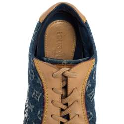 Louis Vuitton Beige/Blue Monogram Denim And Leather Low Top Sneakers Size 36