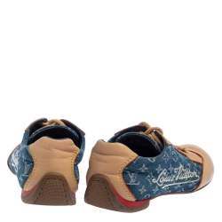 Louis Vuitton Beige/Blue Monogram Denim And Leather Low Top Sneakers Size 36
