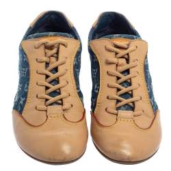 Louis Vuitton Beige/Blue Monogram Denim And Leather Low Top Sneakers Size 36