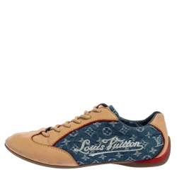 Louis Vuitton Beige/Blue Monogram Denim And Leather Low Top Sneakers Size 36