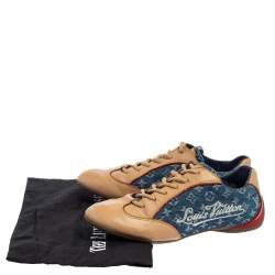 Louis Vuitton Beige/Blue Monogram Denim And Leather Low Top Sneakers Size 36