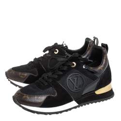 Pre Owned Louis Vuitton Black Suede And Mesh Run Away Lace Up Sneakers Size 37