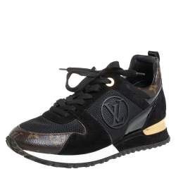 Pre Owned Louis Vuitton Black Suede And Mesh Run Away Lace Up Sneakers Size 37
