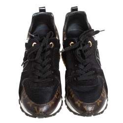 Pre Owned Louis Vuitton Black Suede And Mesh Run Away Lace Up Sneakers Size 37