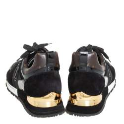 Pre Owned Louis Vuitton Black Suede And Mesh Run Away Lace Up Sneakers Size 37