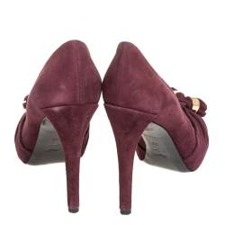 Louis Vuitton Burgundy Suede Leather Knot Confident Tassel Platform Pumps Size 36