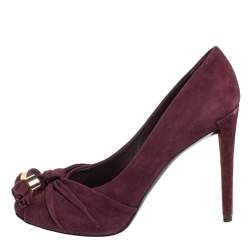 Louis Vuitton Burgundy Suede Leather Knot Confident Tassel Platform Pumps Size 36