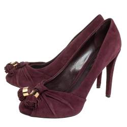 Louis Vuitton Burgundy Suede Leather Knot Confident Tassel Platform Pumps Size 36