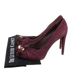 Louis Vuitton Burgundy Suede Leather Knot Confident Tassel Platform Pumps Size 36