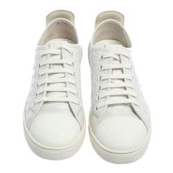 Pre Owned Louis Vuitton White Monogram Leather and Suede Low Top Sneakers Size 37.5