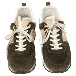 Louis Vuitton Green Suede And Mesh Run Away Lace Up Sneakers Size 39