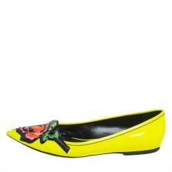 Louis Vuitton Yellow Leather Flower Embellished Pointed Ballet Flats Size 36.5