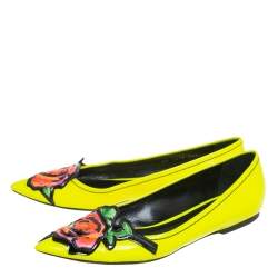 Louis Vuitton Yellow Leather Flower Embellished Pointed Ballet Flats Size 36.5