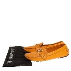 مملوكة مسبقًا Louis Vuitton Orange Leather Logo Embellished Driving Loafer Size 35.5