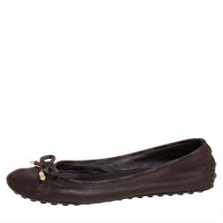 مملوكة مسبقًا Louis Vuitton Brown Leather And Damier Ebene Canvas Bow Ballet Flats Size 40 
