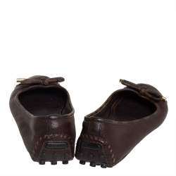مملوكة مسبقًا Louis Vuitton Brown Leather And Damier Ebene Canvas Bow Ballet Flats Size 40 