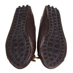 مملوكة مسبقًا Louis Vuitton Brown Leather And Damier Ebene Canvas Bow Ballet Flats Size 40 