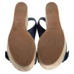 مملوكة مسبقًا Louis Vuitton Blue Leather Espadrille Wedge Sandals Size 39.5