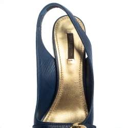 مملوكة مسبقًا Louis Vuitton Blue Leather Espadrille Wedge Sandals Size 39.5