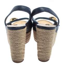مملوكة مسبقًا Louis Vuitton Blue Leather Espadrille Wedge Sandals Size 39.5