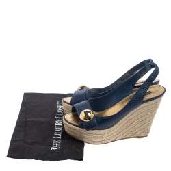مملوكة مسبقًا Louis Vuitton Blue Leather Espadrille Wedge Sandals Size 39.5
