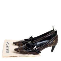 Pre Owned حذاء كعب عالي لوي فيتون ماري جان جلد و كانفاس مونوغرامي أسود و بني مقاس 38