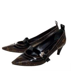 Pre Owned حذاء كعب عالي لوي فيتون ماري جان جلد و كانفاس مونوغرامي أسود و بني مقاس 38