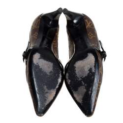 Pre Owned حذاء كعب عالي لوي فيتون ماري جان جلد و كانفاس مونوغرامي أسود و بني مقاس 38