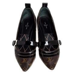 Pre Owned حذاء كعب عالي لوي فيتون ماري جان جلد و كانفاس مونوغرامي أسود و بني مقاس 38