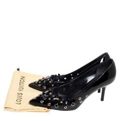 Louis Vuitton Black Patent Leather Applique Embellished Pointed Toe Pumps Size 39.5