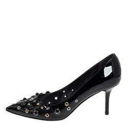 Louis Vuitton Black Patent Leather Applique Embellished Pointed Toe Pumps Size 39.5