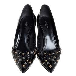 Louis Vuitton Black Patent Leather Applique Embellished Pointed Toe Pumps Size 39.5