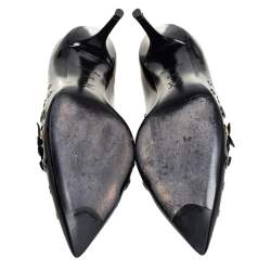 Louis Vuitton Black Patent Leather Applique Embellished Pointed Toe Pumps Size 39.5