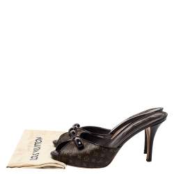 Pre Owned Louis Vuitton Brown Monogram Canvas And Patent Leather Malibu Slides Sandals Size 39.5