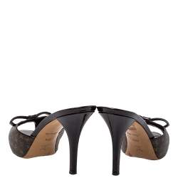 Pre Owned Louis Vuitton Brown Monogram Canvas And Patent Leather Malibu Slides Sandals Size 39.5