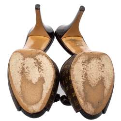 Pre Owned Louis Vuitton Brown Monogram Canvas And Patent Leather Malibu Slides Sandals Size 39.5