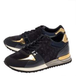 مملوكة مسبقًا Louis Vuitton Dark Blue Suede, Patent And Fabric Run Away Low Top Sneakers Size 36