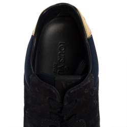 مملوكة مسبقًا Louis Vuitton Dark Blue Suede, Patent And Fabric Run Away Low Top Sneakers Size 36
