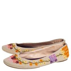Pre Owned Louis Vuitton Multicolor Floral Embroidered Canvas Ballet Flats Size 41