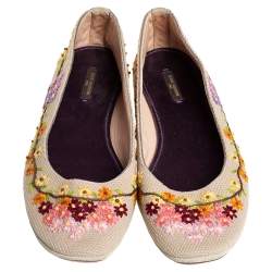Pre Owned Louis Vuitton Multicolor Floral Embroidered Canvas Ballet Flats Size 41