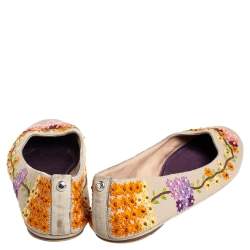 Pre Owned Louis Vuitton Multicolor Floral Embroidered Canvas Ballet Flats Size 41