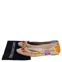 Pre Owned Louis Vuitton Multicolor Floral Embroidered Canvas Ballet Flats Size 41
