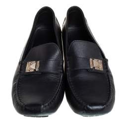 Pre Owned Louis Vuitton Black Leather Lombok Slip On Loafers Size 40.5