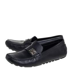 Pre Owned Louis Vuitton Black Leather Lombok Slip On Loafers Size 40.5