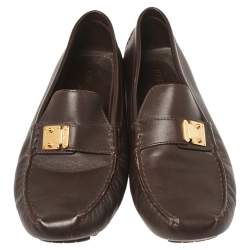 Pre Owned Louis Vuitton Dark Brown Leather Lombok Slip On Loafers Size 41