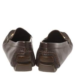 Pre Owned Louis Vuitton Dark Brown Leather Lombok Slip On Loafers Size 41