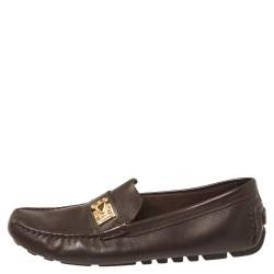 Pre Owned Louis Vuitton Dark Brown Leather Lombok Slip On Loafers Size 41