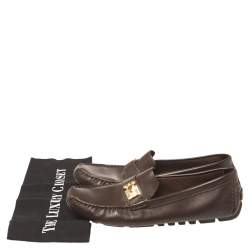 Pre Owned Louis Vuitton Dark Brown Leather Lombok Slip On Loafers Size 41
