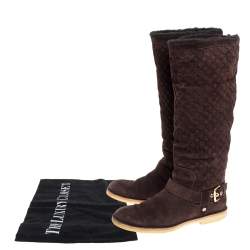 Pre Owned Louis Vuitton Brown Monogram Suede Fauvist Knee Boots Size 39.5